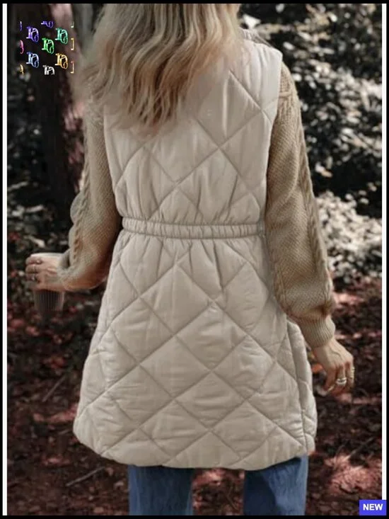 Long Puffer Vest Stand Collar Sleeveless Quilted Outerwear Lightweight Casual - Picture 5 of 7